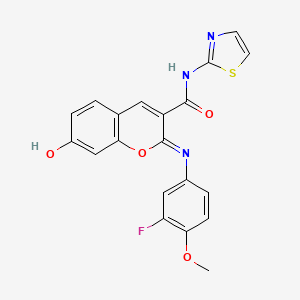 (2Z)-2-[(3-fluoro-4-methoxyphenyl)imino]-7-hydroxy-N-(1,3-thiazol-2-yl)-2H-chromene-3-carboxamide