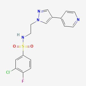 molecular formula C16H14ClFN4O2S B2471848 3-氯-4-氟-N-{2-[4-(吡啶-4-基)-1H-吡唑-1-基]乙基}苯-1-磺酰胺 CAS No. 2034553-03-0