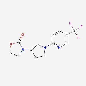 molecular formula C13H14F3N3O2 B2471852 3-[1-[5-(Trifluoromethyl)pyridin-2-yl]pyrrolidin-3-yl]-1,3-oxazolidin-2-one CAS No. 2380166-39-0