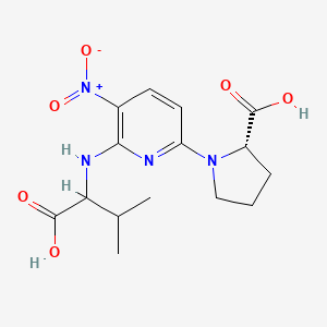 molecular formula C15H20N4O6 B2471877 (2S)-1-{6-[(1-carboxy-2-methylpropyl)amino]-5-nitropyridin-2-yl}pyrrolidine-2-carboxylic acid CAS No. 300374-38-3
