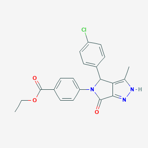 molecular formula C21H18ClN3O3 B247188 ethyl 4-(4-(4-chlorophenyl)-3-methyl-6-oxo-4,6-dihydropyrrolo[3,4-c]pyrazol-5(1H)-yl)benzoate 