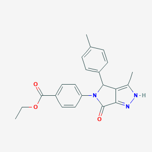 molecular formula C22H21N3O3 B247190 ethyl 4-(3-methyl-4-(4-methylphenyl)-6-oxo-4,6-dihydropyrrolo[3,4-c]pyrazol-5(1H)-yl)benzoate 