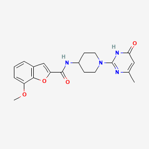 molecular formula C20H22N4O4 B2471921 7-methoxy-N-(1-(4-methyl-6-oxo-1,6-dihydropyrimidin-2-yl)piperidin-4-yl)benzofuran-2-carboxamide CAS No. 1904373-77-8