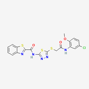 molecular formula C19H14ClN5O3S3 B2471935 N-(5-((2-((5-chloro-2-methoxyphenyl)amino)-2-oxoethyl)thio)-1,3,4-thiadiazol-2-yl)benzo[d]thiazole-2-carboxamide CAS No. 1351597-72-2