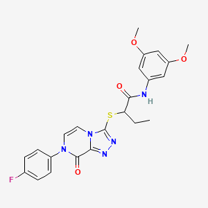 molecular formula C23H22FN5O4S B2471980 N-(3,5-dimethoxyphenyl)-2-{[7-(4-fluorophenyl)-8-oxo-7,8-dihydro[1,2,4]triazolo[4,3-a]pyrazin-3-yl]thio}butanamide CAS No. 1223896-13-6