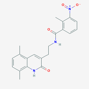 molecular formula C21H21N3O4 B2471996 N-(2-(5,8-dimethyl-2-oxo-1,2-dihydroquinolin-3-yl)ethyl)-2-methyl-3-nitrobenzamide CAS No. 906153-04-6