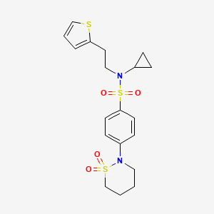 molecular formula C19H24N2O4S3 B2472001 N-cyclopropyl-4-(1,1-dioxido-1,2-thiazinan-2-yl)-N-(2-(thiophen-2-yl)ethyl)benzenesulfonamide CAS No. 1396782-56-1