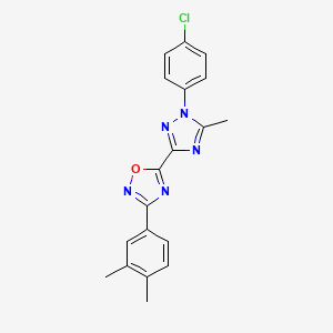 molecular formula C19H16ClN5O B2472012 5-[1-(4-chlorophenyl)-5-methyl-1H-1,2,4-triazol-3-yl]-3-(3,4-dimethylphenyl)-1,2,4-oxadiazole CAS No. 1989756-89-9