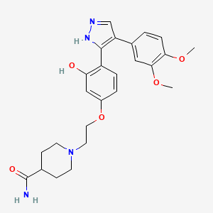 molecular formula C25H30N4O5 B2472021 1-(2-(4-(4-(3,4-dimethoxyphenyl)-1H-pyrazol-3-yl)-3-hydroxyphenoxy)ethyl)piperidine-4-carboxamide CAS No. 1005716-55-1