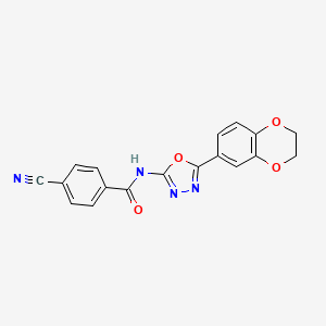 molecular formula C18H12N4O4 B2472023 4-cyano-N-[5-(2,3-dihydro-1,4-benzodioxin-6-yl)-1,3,4-oxadiazol-2-yl]benzamide CAS No. 862808-39-7