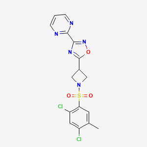 molecular formula C16H13Cl2N5O3S B2472052 5-(1-((2,4-Dichloro-5-methylphenyl)sulfonyl)azetidin-3-yl)-3-(pyrimidin-2-yl)-1,2,4-oxadiazole CAS No. 1324107-23-4