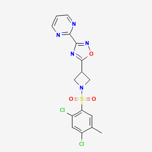 molecular formula C16H13Cl2N5O3S B2472052 5-(1-((2,4-二氯-5-甲苯基)磺酰基)氮杂环丁-3-基)-3-(嘧啶-2-基)-1,2,4-恶二唑 CAS No. 1324107-23-4