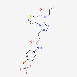 molecular formula C20H18F3N5O3S B2472058 3-(5-oxo-4-propyl-4,5-dihydrothieno[2,3-e][1,2,4]triazolo[4,3-a]pyrimidin-1-yl)-N-(4-(trifluoromethoxy)phenyl)propanamide CAS No. 1223960-15-3
