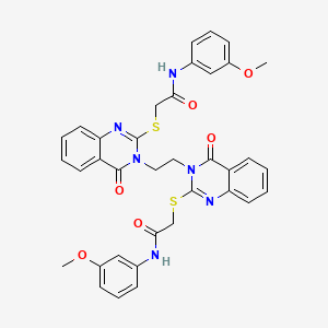 molecular formula C36H32N6O6S2 B2472068 N-(3-methoxyphenyl)-2-[(3-{2-[2-({[(3-methoxyphenyl)carbamoyl]methyl}sulfanyl)-4-oxo-3,4-dihydroquinazolin-3-yl]ethyl}-4-oxo-3,4-dihydroquinazolin-2-yl)sulfanyl]acetamide CAS No. 689771-90-2