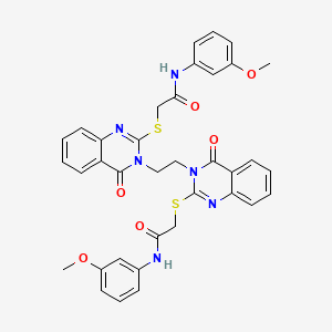 molecular formula C36H32N6O6S2 B2472068 N-(3-甲氧基苯基)-2-[(3-{2-[2-({[(3-甲氧基苯基)氨基甲酰基]甲硫基)-4-氧代-3,4-二氢喹唑啉-3-基]乙基}-4-氧代-3,4-二氢喹唑啉-2-基)甲硫基]乙酰胺 CAS No. 689771-90-2