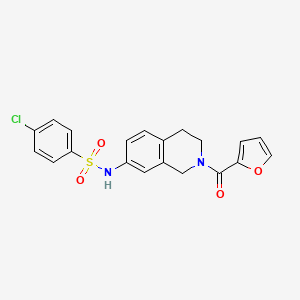 molecular formula C20H17ClN2O4S B2472098 4-chloro-N-(2-(furan-2-carbonyl)-1,2,3,4-tetrahydroisoquinolin-7-yl)benzenesulfonamide CAS No. 955698-02-9