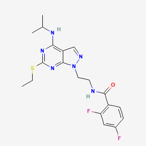 molecular formula C19H22F2N6OS B2472107 N-(2-(6-(ethylthio)-4-(isopropylamino)-1H-pyrazolo[3,4-d]pyrimidin-1-yl)ethyl)-2,4-difluorobenzamide CAS No. 946364-77-8
