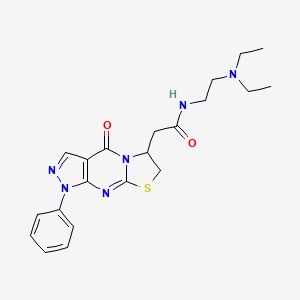 molecular formula C21H26N6O2S B2472114 N-(2-(diethylamino)ethyl)-2-(4-oxo-1-phenyl-1,4,6,7-tetrahydropyrazolo[3,4-d]thiazolo[3,2-a]pyrimidin-6-yl)acetamide CAS No. 941934-90-3