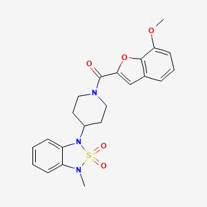 molecular formula C22H23N3O5S B2472117 (7-methoxybenzofuran-2-yl)(4-(3-methyl-2,2-dioxidobenzo[c][1,2,5]thiadiazol-1(3H)-yl)piperidin-1-yl)methanone CAS No. 2034508-21-7