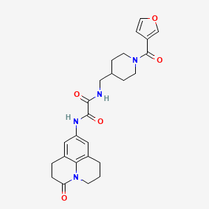 molecular formula C25H28N4O5 B2472125 N1-((1-(呋喃-3-羰基)哌啶-4-基)甲基)-N2-(3-氧代-1,2,3,5,6,7-六氢吡啶并[3,2,1-ij]喹啉-9-基)草酰胺 CAS No. 1396868-69-1