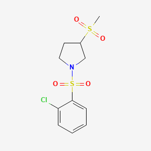 molecular formula C11H14ClNO4S2 B2472127 1-((2-Chlorophenyl)sulfonyl)-3-(methylsulfonyl)pyrrolidine CAS No. 1448077-88-0