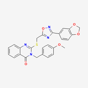 molecular formula C26H20N4O5S B2472132 2-(((3-(benzo[d][1,3]dioxol-5-yl)-1,2,4-oxadiazol-5-yl)methyl)thio)-3-(4-methoxybenzyl)quinazolin-4(3H)-one CAS No. 2034368-12-0