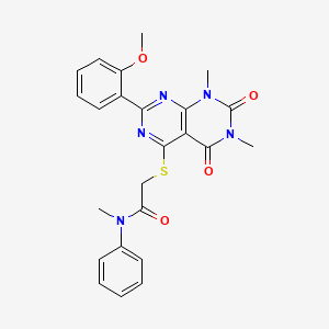 molecular formula C24H23N5O4S B2472143 2-((2-(2-甲氧苯基)-6,8-二甲基-5,7-二氧代-5,6,7,8-四氢嘧啶并[4,5-d]嘧啶-4-基)硫代)-N-甲基-N-苯基乙酰胺 CAS No. 893912-56-6
