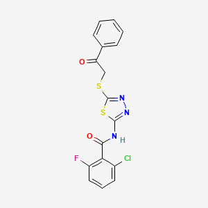 molecular formula C17H11ClFN3O2S2 B2472149 2-chloro-6-fluoro-N-(5-((2-oxo-2-phenylethyl)thio)-1,3,4-thiadiazol-2-yl)benzamide CAS No. 391875-05-1