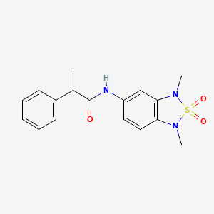 molecular formula C17H19N3O3S B2472161 N-(1,3-二甲基-2,2-二氧化-1,3-二氢苯并[c][1,2,5]噻二唑-5-基)-2-苯基丙酰胺 CAS No. 2034587-62-5