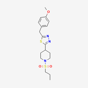 molecular formula C18H25N3O3S2 B2472164 2-(4-甲氧基苄基)-5-(1-(丙磺酰基)哌啶-4-基)-1,3,4-噻二唑 CAS No. 1171314-18-3