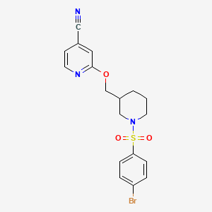 molecular formula C18H18BrN3O3S B2472165 2-[[1-(4-Bromophenyl)sulfonylpiperidin-3-yl]methoxy]pyridine-4-carbonitrile CAS No. 2380067-11-6