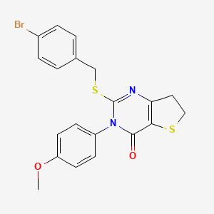 molecular formula C20H17BrN2O2S2 B2472191 2-[(4-溴苯基)甲硫基]-3-(4-甲氧基苯基)-6,7-二氢噻吩并[3,2-d]嘧啶-4-酮 CAS No. 905677-67-0