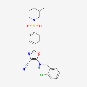 molecular formula C23H23ClN4O3S B2472192 5-((2-Chlorobenzyl)amino)-2-(4-((3-methylpiperidin-1-yl)sulfonyl)phenyl)oxazole-4-carbonitrile CAS No. 941248-47-1