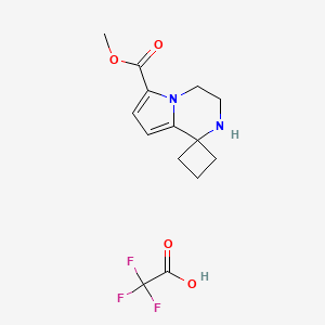 molecular formula C14H17F3N2O4 B2472218 Methyl spiro[3,4-dihydro-2H-pyrrolo[1,2-a]pyrazine-1,1'-cyclobutane]-6-carboxylate;2,2,2-trifluoroacetic acid CAS No. 2375261-85-9