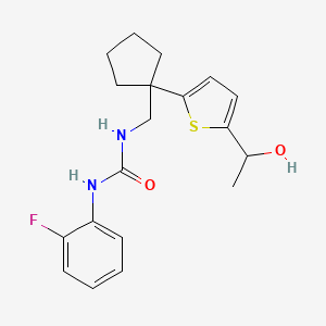 molecular formula C19H23FN2O2S B2472221 1-(2-Fluorophenyl)-3-((1-(5-(1-hydroxyethyl)thiophen-2-yl)cyclopentyl)methyl)urea CAS No. 2034569-78-1