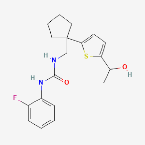 molecular formula C19H23FN2O2S B2472221 1-(2-氟苯基)-3-((1-(5-(1-羟乙基)噻吩-2-基)环戊基)甲基)脲 CAS No. 2034569-78-1