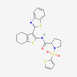 molecular formula C24H23N3O3S4 B2472223 N-(3-(benzo[d]thiazol-2-yl)-4,5,6,7-tetrahydrobenzo[b]thiophen-2-yl)-1-(thiophen-2-ylsulfonyl)pyrrolidine-2-carboxamide CAS No. 1097650-98-0