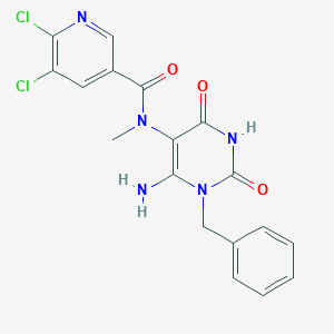 molecular formula C18H15Cl2N5O3 B2472227 N-(6-amino-1-benzyl-2,4-dioxo-1,2,3,4-tetrahydropyrimidin-5-yl)-5,6-dichloro-N-methylpyridine-3-carboxamide CAS No. 1356633-36-7