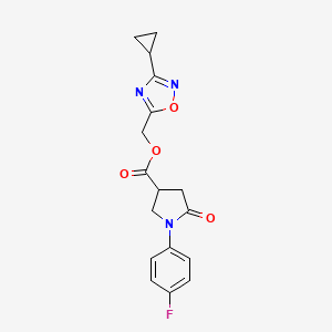 molecular formula C17H16FN3O4 B2472230 (3-Cyclopropyl-1,2,4-oxadiazol-5-yl)methyl 1-(4-fluorophenyl)-5-oxopyrrolidine-3-carboxylate CAS No. 2379985-54-1
