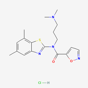 molecular formula C18H23ClN4O2S B2472242 N-(3-(dimethylamino)propyl)-N-(5,7-dimethylbenzo[d]thiazol-2-yl)isoxazole-5-carboxamide hydrochloride CAS No. 1189464-63-8