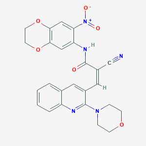 (Z)-2-Cyano-3-(2-morpholin-4-ylquinolin-3-yl)-N-(6-nitro-2,3-dihydro-1,4-benzodioxin-7-yl)prop-2-enamide