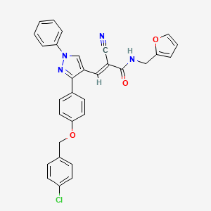 molecular formula C31H23ClN4O3 B2472257 (E)-3-[3-[4-[(4-chlorophenyl)methoxy]phenyl]-1-phenylpyrazol-4-yl]-2-cyano-N-(furan-2-ylmethyl)prop-2-enamide CAS No. 956045-34-4