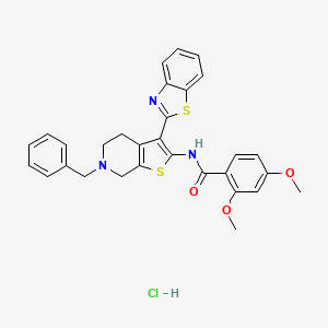molecular formula C30H28ClN3O3S2 B2472264 N-(3-(benzo[d]thiazol-2-yl)-6-benzyl-4,5,6,7-tetrahydrothieno[2,3-c]pyridin-2-yl)-2,4-dimethoxybenzamide hydrochloride CAS No. 1215793-72-8