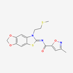 molecular formula C16H15N3O4S2 B2472279 (E)-3-メチル-N-(7-(2-(メチルチオ)エチル)-[1,3]ジオキソロ[4',5':4,5]ベンゾ[1,2-d]チアゾール-6(7H)-イリデン)イソキサゾール-5-カルボキサミド CAS No. 946206-35-5