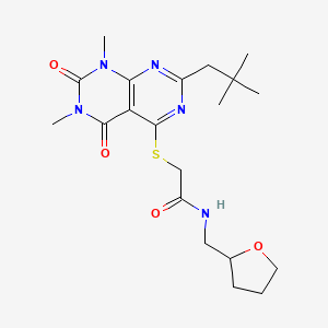 molecular formula C20H29N5O4S B2472281 2-((6,8-dimethyl-2-neopentyl-5,7-dioxo-5,6,7,8-tetrahydropyrimido[4,5-d]pyrimidin-4-yl)thio)-N-((tetrahydrofuran-2-yl)methyl)acetamide CAS No. 906221-99-6