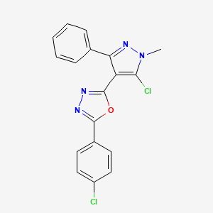 molecular formula C18H12Cl2N4O B2472285 2-(5-chloro-1-methyl-3-phenyl-1H-pyrazol-4-yl)-5-(4-chlorophenyl)-1,3,4-oxadiazole CAS No. 318256-03-0
