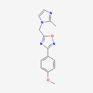 molecular formula C14H14N4O2 B2472300 3-(4-methoxyphenyl)-5-[(2-methyl-1H-imidazol-1-yl)methyl]-1,2,4-oxadiazole CAS No. 1119256-30-2