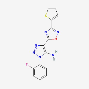 molecular formula C14H9FN6OS B2472307 1-(2-fluorophenyl)-4-(3-thien-2-yl-1,2,4-oxadiazol-5-yl)-1H-1,2,3-triazol-5-amine CAS No. 892748-45-7