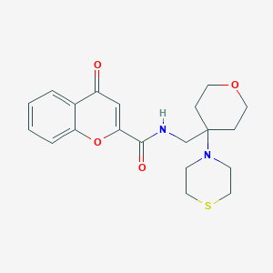 molecular formula C20H24N2O4S B2472350 4-Oxo-N-[(4-thiomorpholin-4-yloxan-4-yl)methyl]chromene-2-carboxamide CAS No. 2415516-52-6