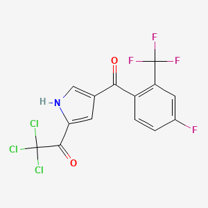 molecular formula C14H6Cl3F4NO2 B2472390 2,2,2-trichloro-1-{4-[4-fluoro-2-(trifluoromethyl)benzoyl]-1H-pyrrol-2-yl}-1-ethanone CAS No. 477852-58-7